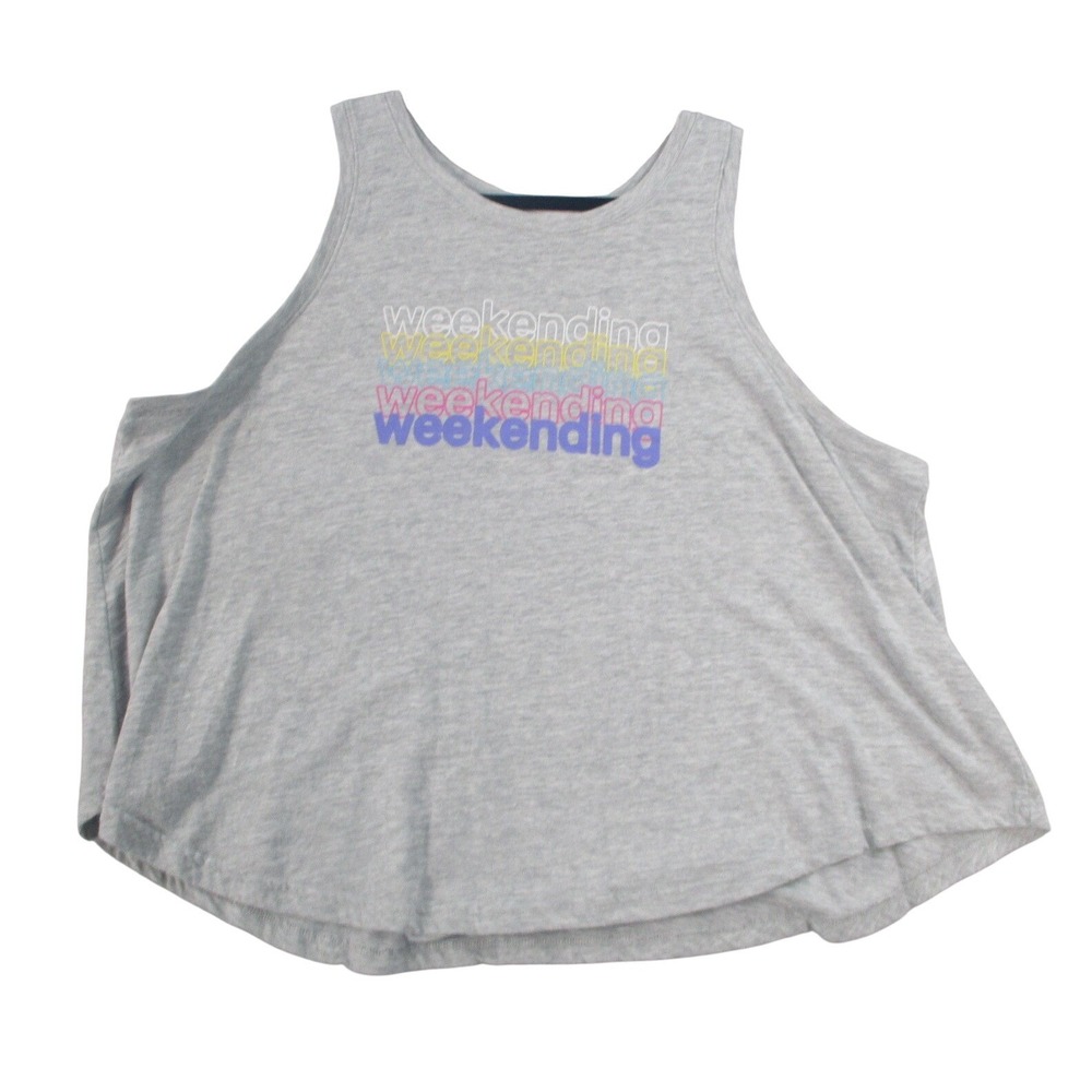 Weekending Graphic Tank Top Gray Heathered Sleeveless Swing Shirt 6143